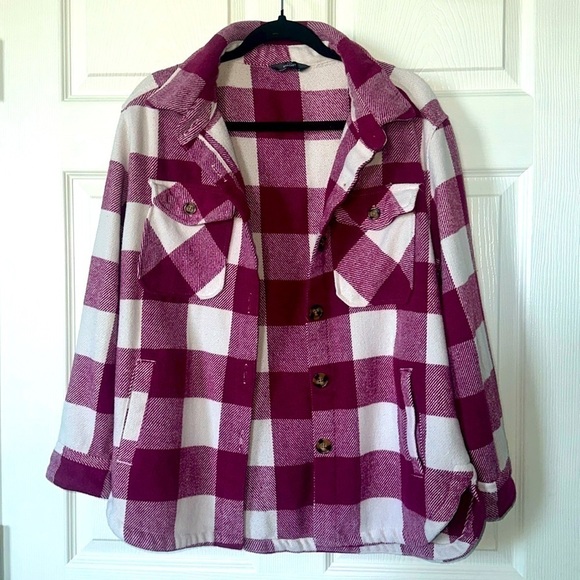 MEMBER’S MARK PLAID SHACKET Purple/White Flannel Shirt Jacket Ladies Size Small - Picture 1 of 6